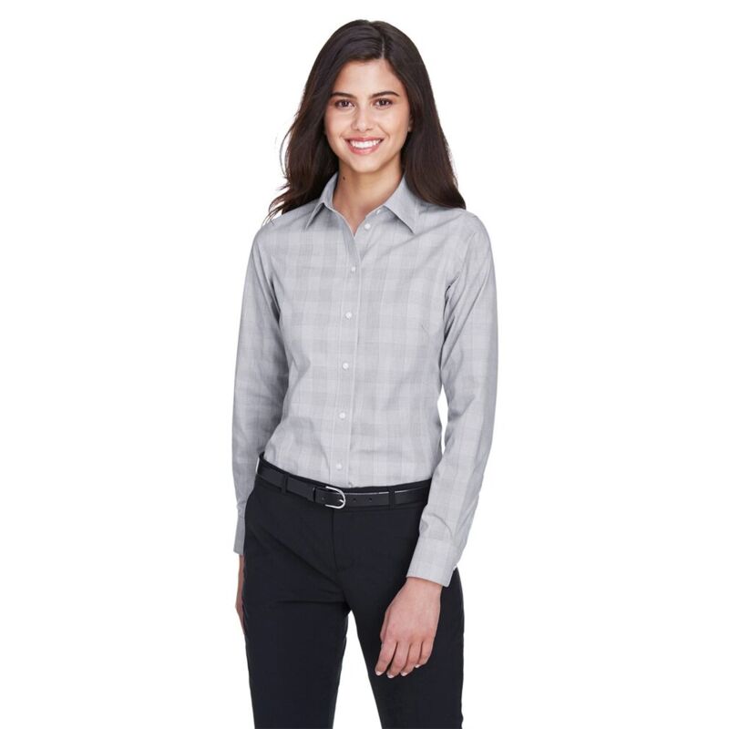 Women's Crown Collection® Glen Plaid Woven Dress Shirt Thumbnail