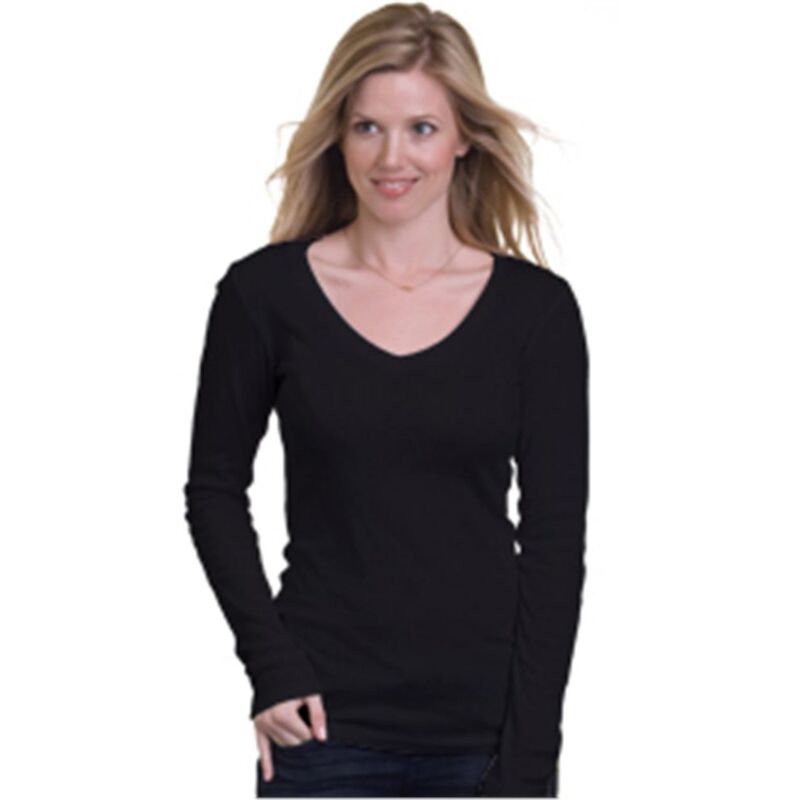 Women's USA-Made Deep V-Neck Long Sleeve T-Shirt Thumbnail